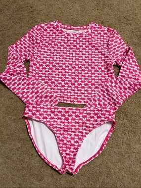 GAP Pink and White Houndstooth Long Sleeve One-Piece